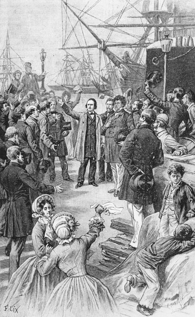 Victor Hugo (1802-85) disant au revoir à ses amis et partisans à Anvers le 1er août 1852, c.1885 - Frederic Theodore Lix