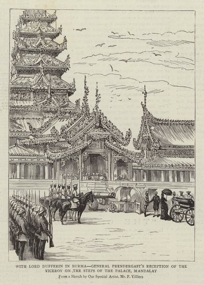 Avec Lord Dufferin en Birmanie, réception du vice-roi par le général Prendergast sur les marches du palais, Mandalay - Frederic Villiers