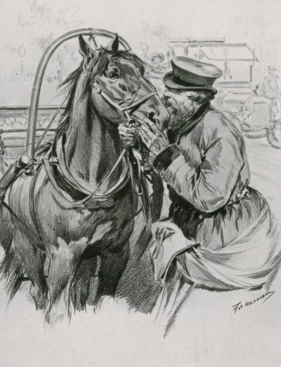 Un cocher de droshky embrassant son cheval pour lui dire bonjour - Frederic de Haenen