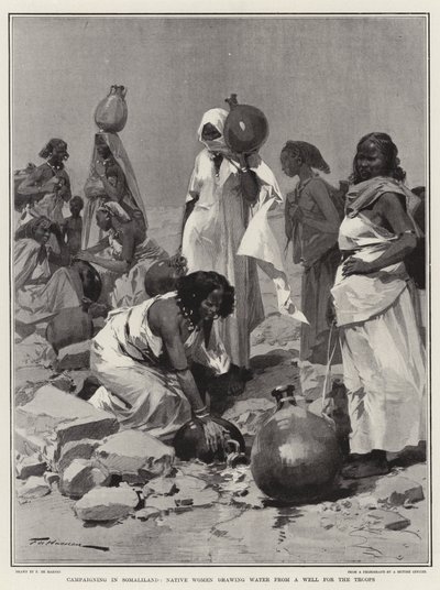 Campagne en Somalie, femmes indigènes puisant de l