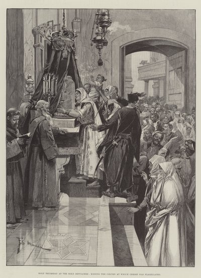 Jeudi Saint au Saint-Sépulcre, baisant la colonne où le Christ a été flagellé - Frederic de Haenen