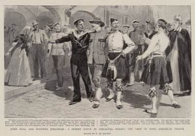 John Bull et frère Jonathan, une scène de rue à Gibraltar lors de la visite de troupes américaines - Frederic de Haenen