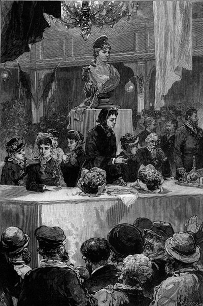 Conférence de Louise Michel (1830-1905), salle Graffard à Paris, 30 novembre 1880. Gravure de de Haenen dans « Le Monde Illustré » n°1237 du 11 décembre 1880 - Frederic de Haenen