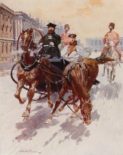 Traîneau avec le Pristyazhka, ou cheval de côté - Frederic de Haenen