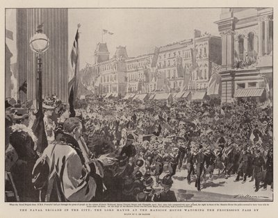 La Brigade Navale dans la ville, le Lord Maire à Mansion House regardant le défilé passer - Frederic de Haenen