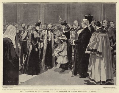 La réception à Guildhall, la princesse de Galles recevant un bouquet - Frederic de Haenen
