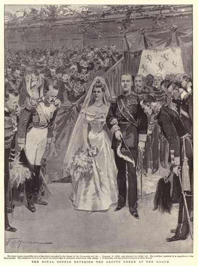 Le couple royal entrant dans la Groote Kerke à La Haye - Frederic de Haenen