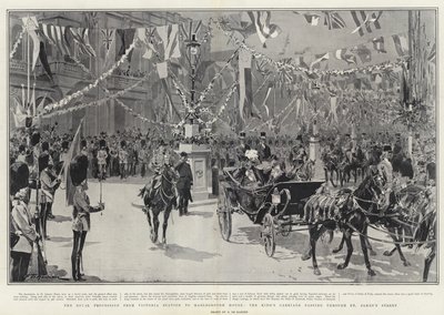 Le cortège royal de la gare Victoria à Marlborough House, le carrosse du roi passant par St James