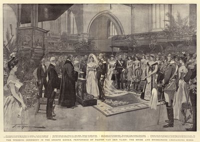 La Cérémonie de Mariage dans la Groote Kerke, célébrée par le Pasteur Van der Vlier, les Mariés échangeant les Anneaux - Frederic de Haenen
