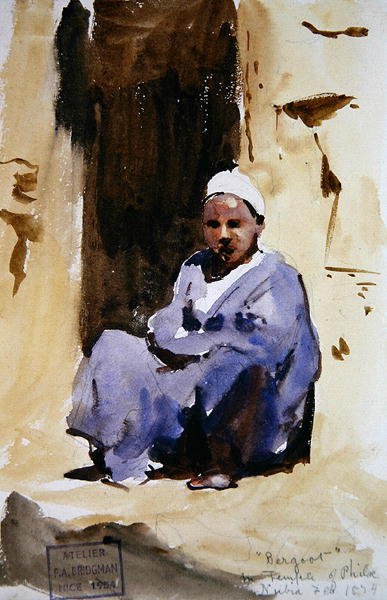 Un garçon assis dans un temple à Philae - Frederick Arthur Bridgman