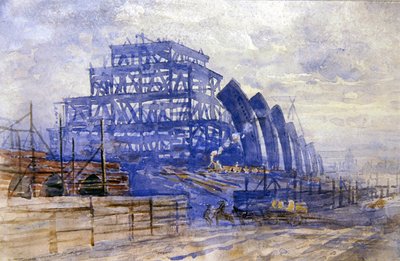 La construction de la gare, station de St. Pancras - Frederick Barnard