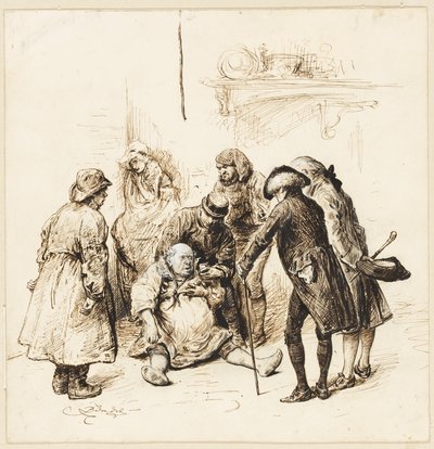 Deux Gentilshommes Aidant un Ivre - Frederick Barnard