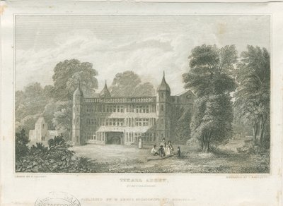 Tixall Hall - Portail : gravure, vers 1830 - Frederick Calvert