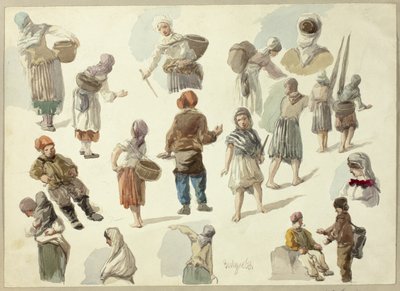 Esquisses de paysans à Boulogne - Frederick Christian Lewis