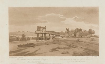 Le moulin à eau au-dessus du pont de Charenton 1803 ; Planche 20 des Vues de Paris, le volume Emmanuel traçant la planche B181.25.2629 - Frederick Christian Lewis the Elder