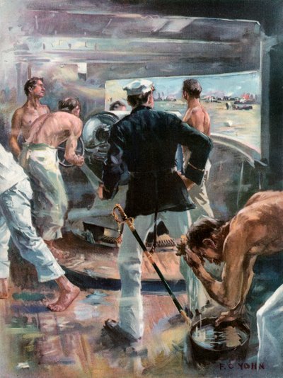 La bataille de la baie de Manille.--Combattant un canon de six pouces à bord de l