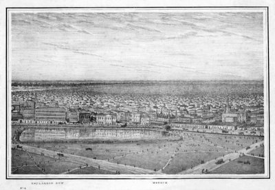 Esplanade Row et mosquée, panorama de Calcutta, Inde, vers 1840 - Frederick Fiebig