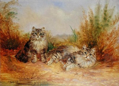 Deux chatons tigrés dans un paysage rural - Frederick French