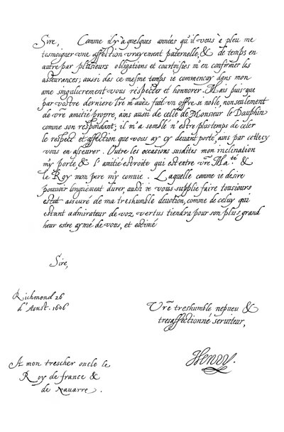 Lettre de Henry Frederick, prince de Galles, au roi Henri IV de France, 1606 - Frederick George Netherclift