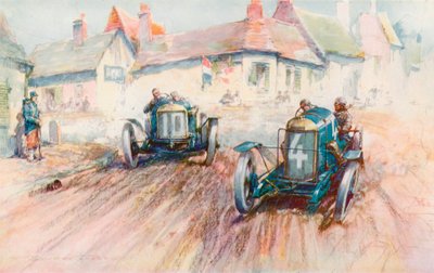 Bablot conduisant la Delage 3 litres n°10 poursuivant la Peugeot de Boillot dans la course Voiturette de 1911 à Boulogne - Frederick Gordon (after) Crosby