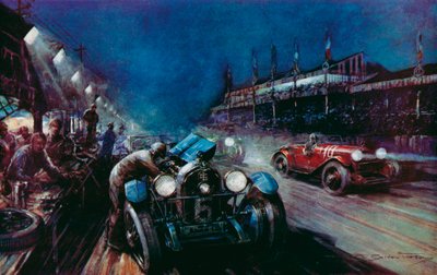 Une des voitures Lorraine-Dietrich réussies se ravitaillant au stand pendant la course de nuit aux 24 heures du Mans - Frederick Gordon (after) Crosby