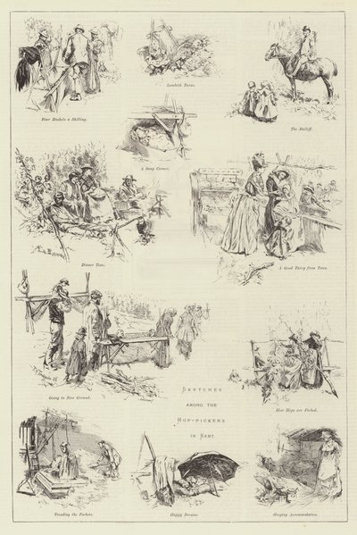 Croquis parmi les cueilleurs de houblon dans le Kent - Frederick Henry Townsend