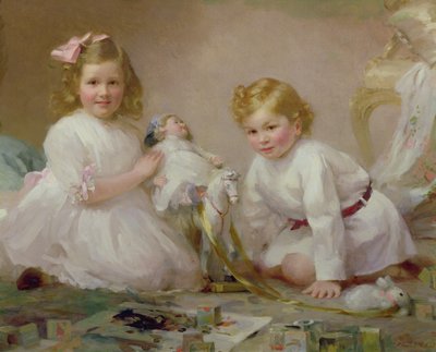 Un frère et une sœur jouant - Frederick Howard Michael