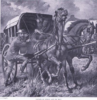 Évasion de Steyn et De Wit, illustration de Après Pretoria : La guerre de guérilla, 1902 - Frederick Judd Waugh