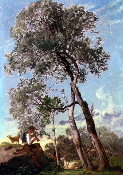 Dans la Campagne, un chevrier jouant de la flûte - Frederick Lee Bridell