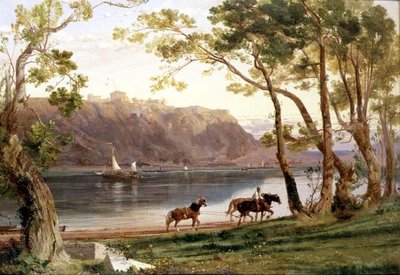 Paysage fluvial avec chevaux de barge - Frederick Lee Bridell