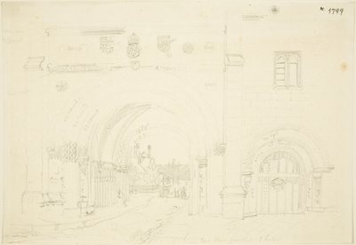 Abbey Gatehouse de la cathédrale de Bristol, regardant vers le sud - Frederick Mackenzie