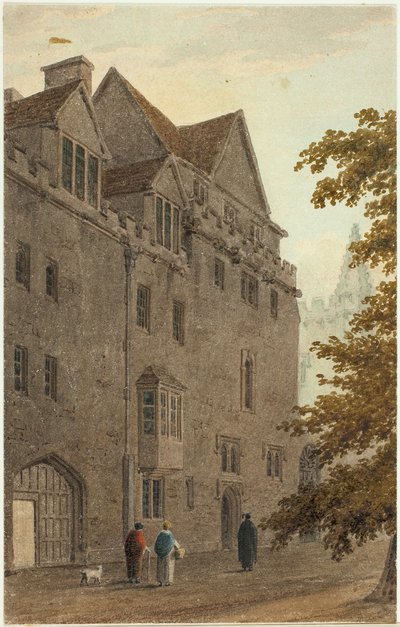 Ancien Magdalen Hall depuis le Gravel Walk brûlé en A.D. - Frederick Mackenzie