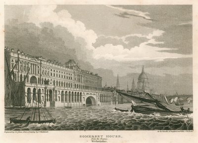 Vue de Somerset House, The Strand, Londres, depuis la Tamise, Westminster - Frederick Mackenzie