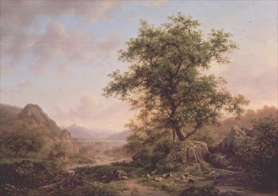 Paysage boisé avec paysans et animaux sur un chemin - Frederick Marianus Kruseman