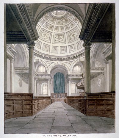 Église Saint-Étienne Walbrook, Cité de Londres, vers 1840 - Frederick Nash