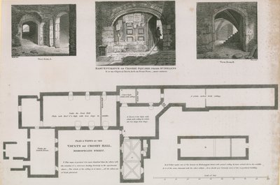 Plan au sol et vues des voûtes de Crosby Hall, Bishopsgate Street - Frederick Nash