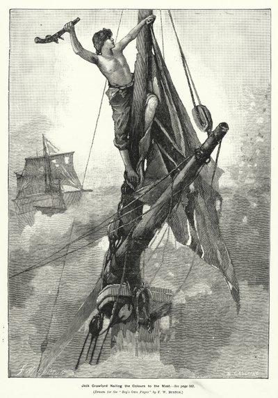 Jack Crawford clouant les couleurs au mât (gravure) - Frederick William (after) Burton