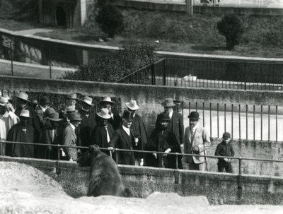Sir Peter Chalmers Mitchell, avec le régent éthiopien Haile Selassie et son entourage, observant un ours brun sur les terrasses Mappin, zoo de Londres, 1924 - Frederick William Bond