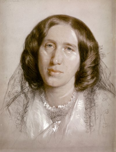 George ELIOT, Portrait 1865 (papier, craie) - Frederick William Burton