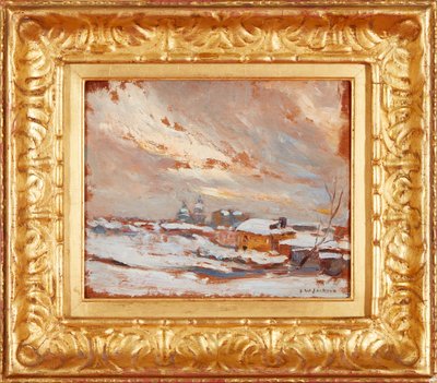 Paysage hivernal avec coupoles lointaines, Russie (huile sur panneau) - Frederick William Jackson