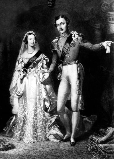 La reine Victoria et le prince Albert à leur retour de la cérémonie de mariage au palais St James, Londres - Frederick William Lock