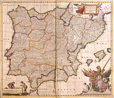 Carte de la péninsule Ibérique, Espagne et Portugal - Frederick de Wit