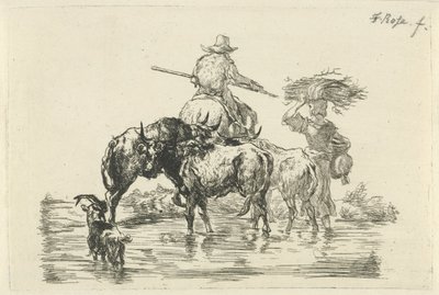 Berger et bergère traversant un ruisseau - Frederik Cornelis Rose