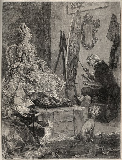 François Boucher (1703-1770) peignant le portrait de Jeanne Antoinette Poisson, Marquise de Pompadour (connue sous le nom de Madame de Pompadour) - Frederik Hendrik (after) Kaemmerer