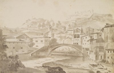 Vienne, près de Lyon. Pont Saint-Martin sur la rivière Gère. À gauche, Prieuré de Saint-Martin, à droite, Porte de la Rochette et château Pipet - Frederik de Moucheron