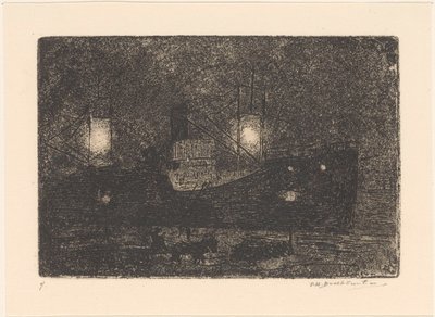 Bateau à quai au soir - Frederika Henriëtte Broeksmit (signed by artist)