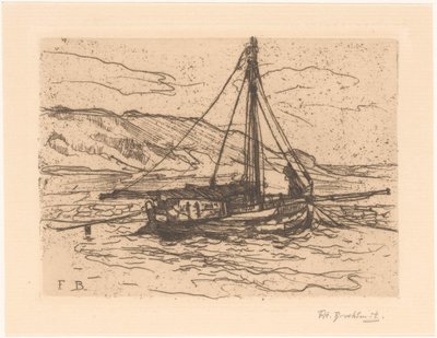 Bateau de crevettes en mer - Frederika Henriëtte Broeksmit (signed by artist)