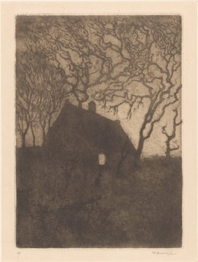 Maison au crépuscule - Frederika Henriëtte Broeksmit (signed by artist)