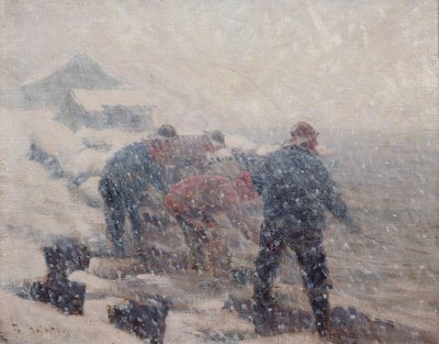 Les pêcheurs tirent la senne dans une tempête de neige - Fredrik Kolstoe