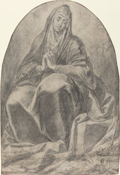 La Vierge en deuil contemplant les instruments de la Passion - French 17th Century